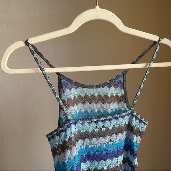 Topshop Crochet Seashell Zigzag Thin Straps Mini Dress in Blue - Picture 7 of 9